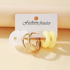 White Milk Yellow Acetic Acid Earrings Set - Creative Minimalist Acrylic Earrings, Vintage Style, Elegant.