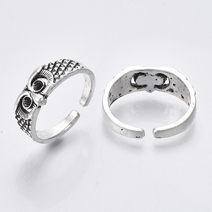 Anillos de dedo de aleación de estilo tibetano, componentes de configuración de diamantes de imitación de anillos abiertos, sin plomo y el cadmio, búho