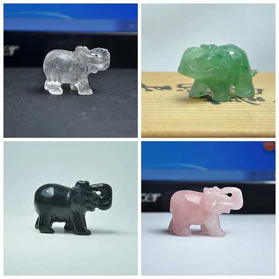 Décorations naturelles et synthétiques d'affichage à gemme, 3d ornement d'éléphant, pour bureau à domicile