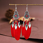 Feather Chandelier Earrings, Antique Silver Plated Alloy Jewelry for Women