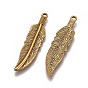 Tibetan Style Alloy Charms, Lead Free & Cadmium Free, Feather, 42x10x2mm, Hole: 2mm
