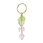 Bowknot & Heart Glass Pendant Decorations, with Acrylic Leaf/Flower Charm amd Iron Split Key Rings