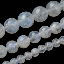 Natürliche runde Perlenstränge aus Regenbogenmondstein, Klasse AA