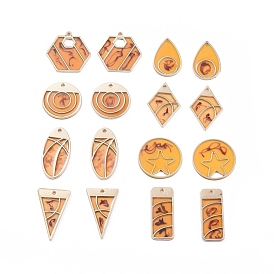 Epoxy Resin Pendants, with Golden Tone Alloy Findings, Flat Round with Star & Hexagon & Inverted Triangle & Rectangle & Teardrop & Oval & Flat Round & Rhombus