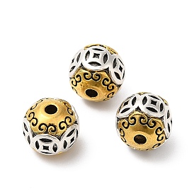 Rack Plating Tibetan Style Alloy Beads, Cadmium Free & Lead Free, Round with Coin Pattern