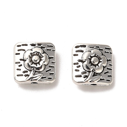 Tibetan Style Alloy Beads, Cadmium Free & Lead Free, Rectangle with Flower Pattern