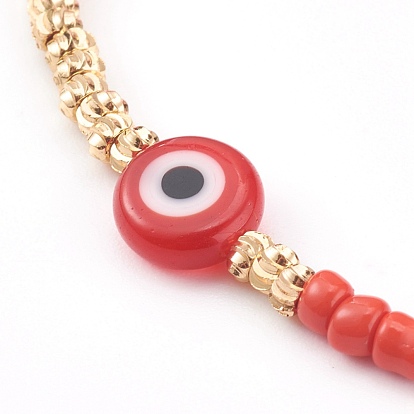 Nylon réglable bracelets cordon tressé de perles, avec des perles en verre de graine, perles de lampe au chalumeau et perles de laiton, or