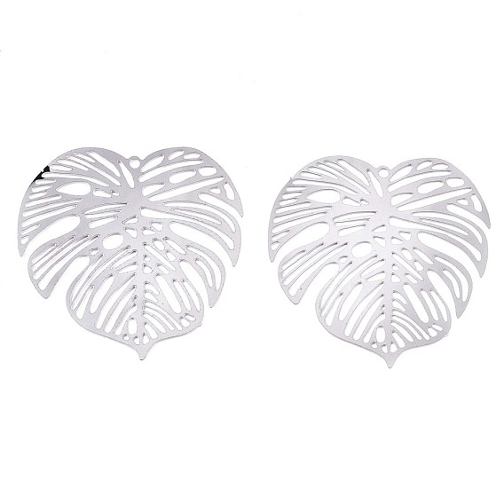 201 Stainless Steel Filigree Pendants, Etched Metal Embellishments, Tropical Leaf Charms, Monstera Leaf