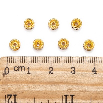 Brass Rhinestone Spacer Beads, Grade A, Straight Flange, Rondelle, 5x2.5mm, Hole: 1mm