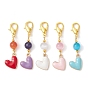 Alloy Enamel Heart Pendants Decorations, Cat Eye Beads and Lobster Claw Clasps Charm
