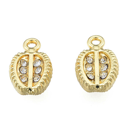 Rack Plating Alloy Charms, with Crystal Rhinestone, Cadmium Free & Nickel Free & Lead Free, Durian