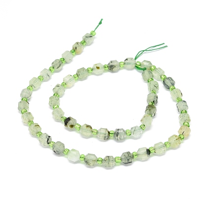 Perles naturelles préhnite brins, avec des perles de rocaille, facette, Toupie, perles de prisme à double pointe