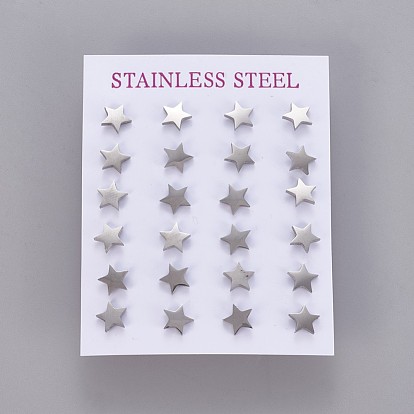 304 Stainless Steel Stud Earrings, Hypoallergenic Earrings, with Ear Nuts/Earring Back, Star