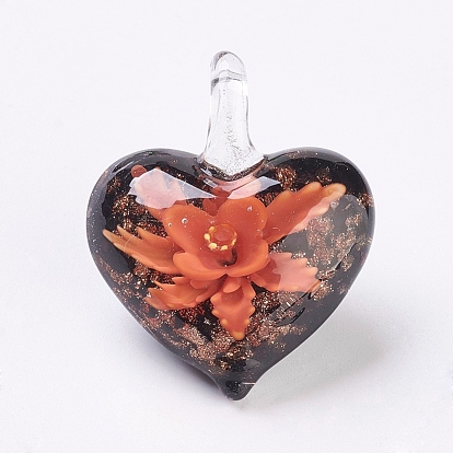 Подвески лэмпворк ручной работы, со цветком внутри , сердце