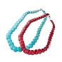 Colliers de perles gradués ronds plats turquoise synthétique teints, avec des agrafes de fer
