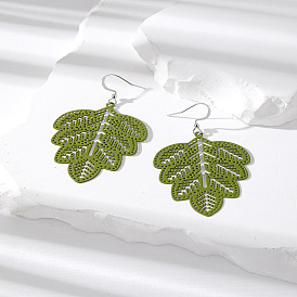 Colorful Hollowed-out Tree Leaf Iron Earrings Pendant Jewelry
