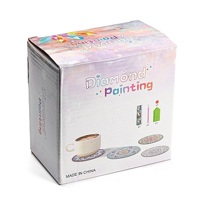 DIY Marine Animal Theme Diamond Painting Wood Cup Mat Kits, Including Coster Holder, Resin Rhinestones, Diamond Sticky Pen, Tray Plate and Glue Clay