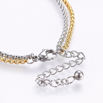 304 Stainless Steel Multi-strand Bracelets, with Lobster Claw Clasps and Box Chain
