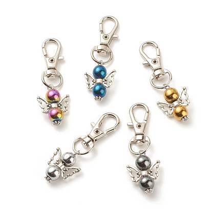 Décorations de pendentifs en perles d'hématite synthétique, breloques fermoir mousqueton ange, pour porte-clés, sac à main, ornement de sac à dos