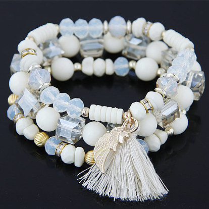 European and American  fringe multilayer bracelet, handmade crystal bead bracelet.