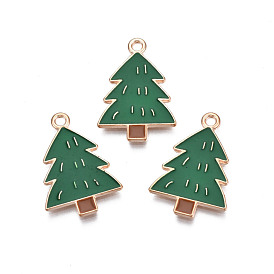 Christmas Style Alloy Enamel Pendants, Cadmium Free & Lead Free, Light Gold, Christmas Tree