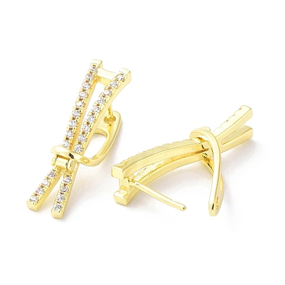 Clear Cubic Zirconia Bowknot Hoop Earrings, Brass Jewelry for Women