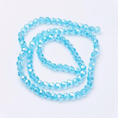Electroplate Glass Beads Strands, AB Color Plated, Faceted(32 Facets), Round