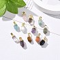 Natural Mixed Gemstone Pointed Charms, with Golden Plated Brass Findings, Long-Lasting Plated, Faceted Bullet, Mixed Dyed and Undyed