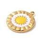 304 нержавеющей стальной эмали подвески, золотые, плоский круглый с солнечным шармом