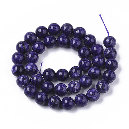 Natural Charoite Beads Strands, Dyed, Round