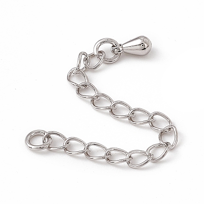 Brass Curb Chain Extender, End Chains with Tiny Teardrop Charms