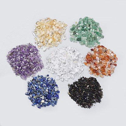 350g 7 Colors Chakra Stone Kits, Natural Lapis Lazuli & Green Aventurine & Citrine & Obsidian & Carnelian & Amethyst & Crystal Beads, No Hole/Undrilled, Chips