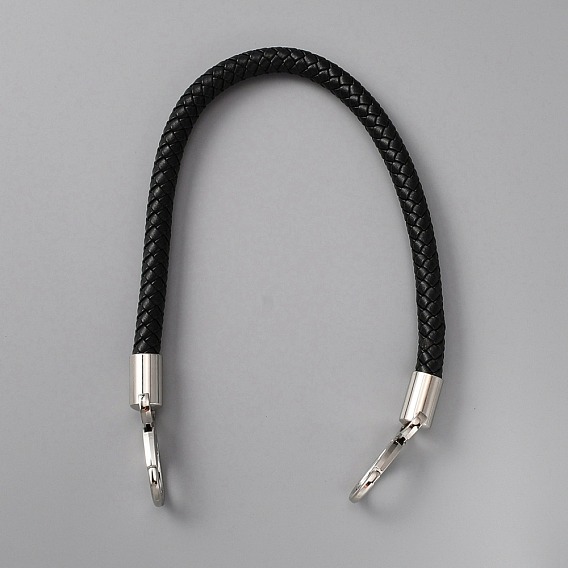 PU Imitation Leather Braided Bag Handle, Bag Strap, with Alloy Snap Clasp