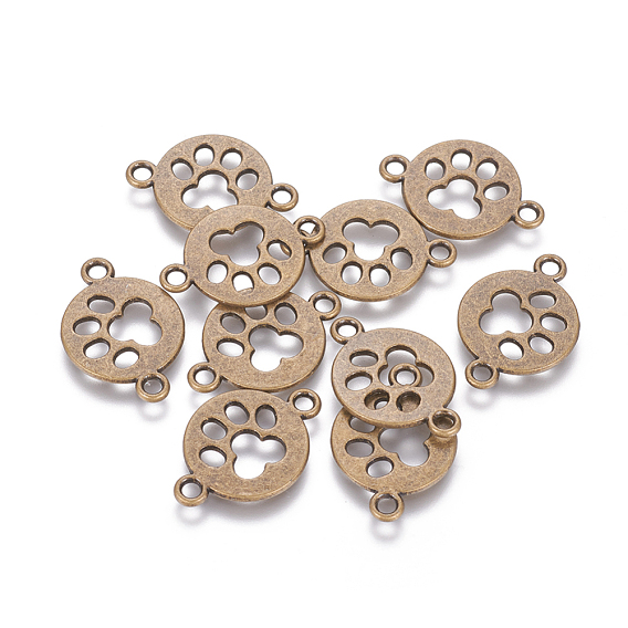 Tibetan Style Flat Round with Dog  Paw Print Alloy Links/Connectors, Cadmium Free & Lead Free, 17x24.5x1.5mm, Hole: 2.5mm, about 689pcs/1000g
