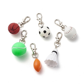 Resin & Plastic Sports Ball Pendant Decorations, Lobster Clasp Charms, Clip-on Charms, for Keychain, Purse, Backpack Ornament, Stitch Marker, Mixed Shaped