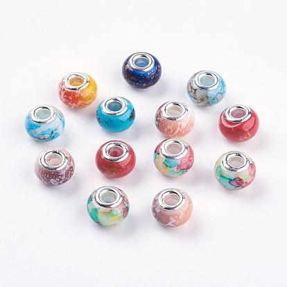 Glass European Beads, Large Hole Beads, with Brass Cores, Rondelle
