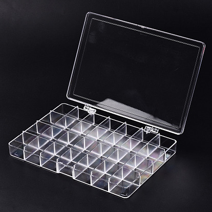 Polystyrene Bead Storage Containers, 28 Compartments Organizer Boxes, with Hinged Lid, Rectangle