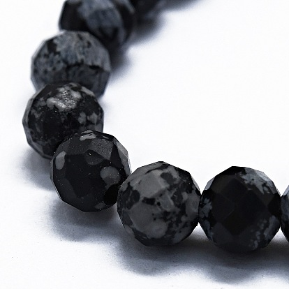 Naturelles Obsidienne perles brins, à facettes (64 facettes), ronde