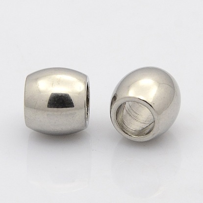 304 baril en acier inoxydable perles européennes, Perles avec un grand trou   , 10x10mm, Trou: 5mm