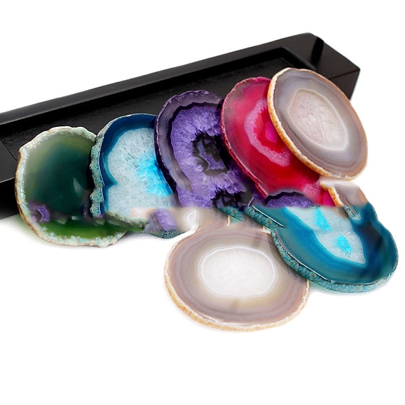 Dyed Natural Agate Slice Cup Mats, Heat Resistant Pot Mats, for Home Kitchen, Polygon