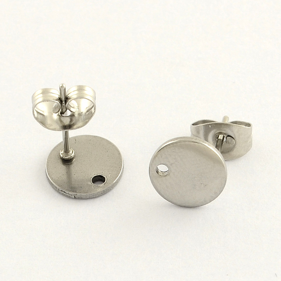 304 Stainless Steel Stud Earring Findings, with Flat Plate and Ear Nuts, Flat Round