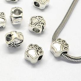 Alloy European Beads, Enamel Settings, Large Hole Beads, Dog Paw Prints