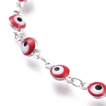 304 Stainless Steel Link Bracelets, with Enamel and Lobster Claw Clasps, Evil Eye, Stainless Steel Color