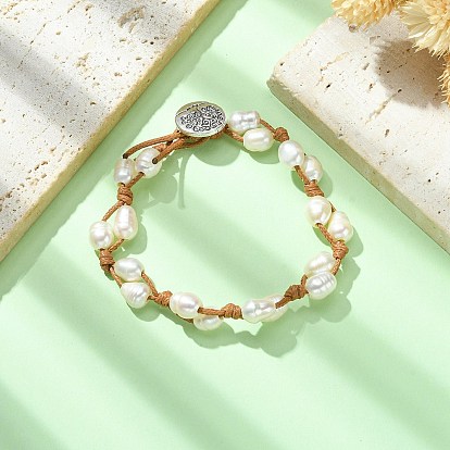 Natural Pearl Braided Bead Bracelets with Waxed Polyester Cords