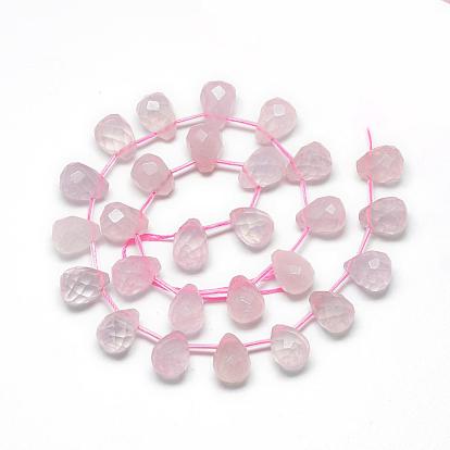 Natural Rose Quartz Beads Strands, Top Drilled Beads, Faceted Teardrop