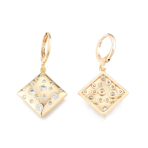 Boucles d'oreilles pendantes en losange avec zircone cubique transparente, bijoux en laiton pour femmes, sans cadmium et sans nickel et sans plomb