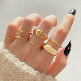 Gold Eye Ring Set - Twisted Design, Delicate Joint, 7 Pieces Set.