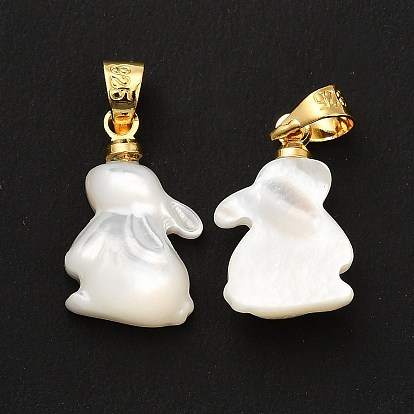 Pendentifs naturelles de coquillages blancs, avec les accessoires en laiton plaqués or, lapin