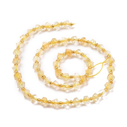Natural Citrine Beads Strands, with Seed Beads, Faceted, Diagonal Cube Beads