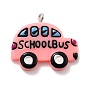 Pendentifs de résine, avec boucle en fer couleur platine, autobus scolaire avec mot